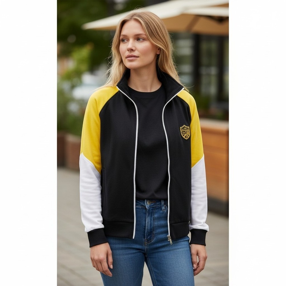 Lauren Ralph Lauren Active Colorblock Zip Track Jacket Black Yellow Women M